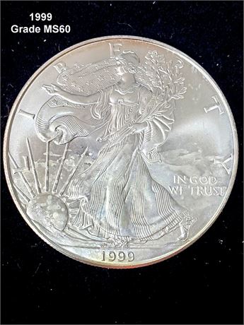 1999 American Silver Eagle Dollar Grade MS60
