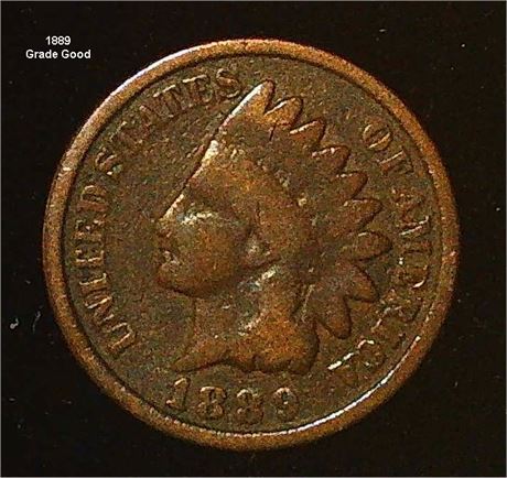 1889 Indian Head Penny, Grade Good