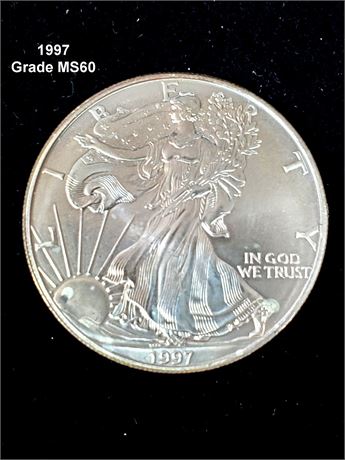 1997 American Silver Eagle Dollar Grade MS60