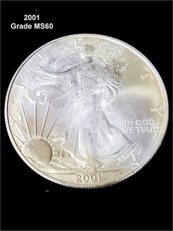 2001 American Silver Eagle Dollar Grade MS60