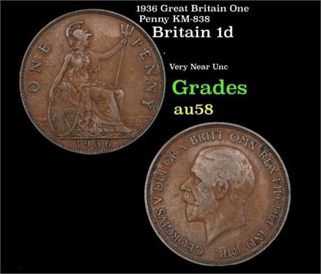 Great Britain 1936 One Penny Grade AU58