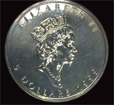 1999 Canadian Maple Leaf 5 Dollars Grade AU58