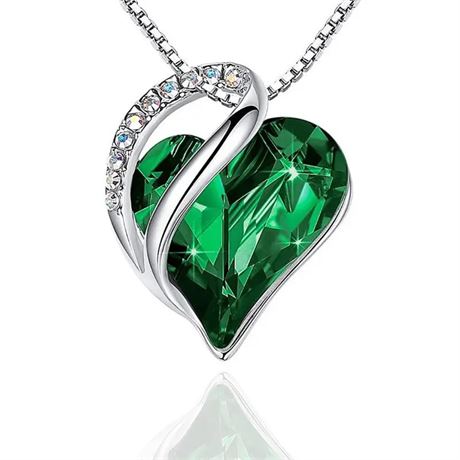 Emerald Green Crystal Rhinestone Pendant Love Heart Necklace