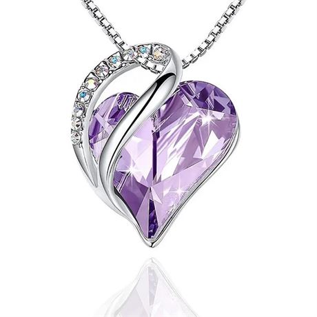 Lavender Crystal Rhinestone Pendant Love Heart Necklace