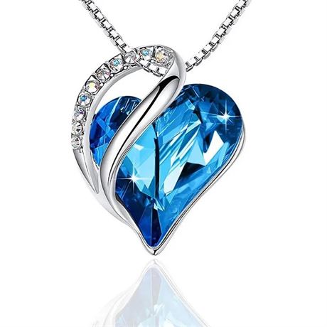 Blue Crystal Rhinestone Pendant Love Heart Necklace