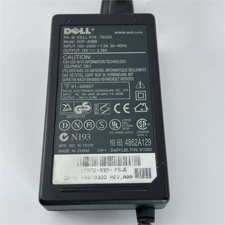 DELL ADP-60BB Model PA-5 P/N 7832D Laptop Power Supply 19v 3.16A AC Adapter