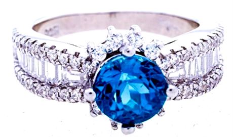 925 STERLING SILVER RING, .95CT NATURAL BLUE TOPAZ