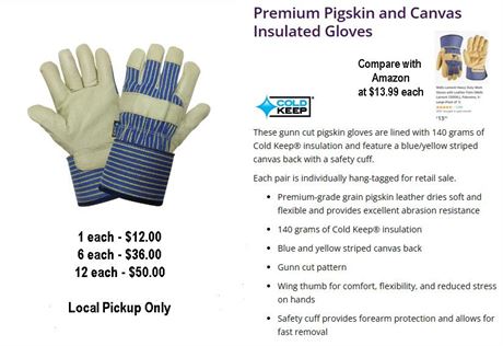 6 Pair of Premium Pigskin and Canvas Insulated Gloves - Size Medium